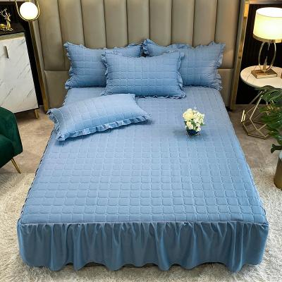 China Custom korean hotel custom made color plain style cotton bed skirt soft bed sheets for sale