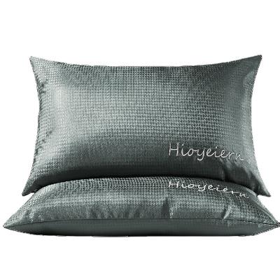 China Summer Anti-Static Ice Silk Pillow Embroidered Pattern Green Dust Mite Resistant Hypoallergenic Polyester Memory Foam Satin Filling Pillow for sale