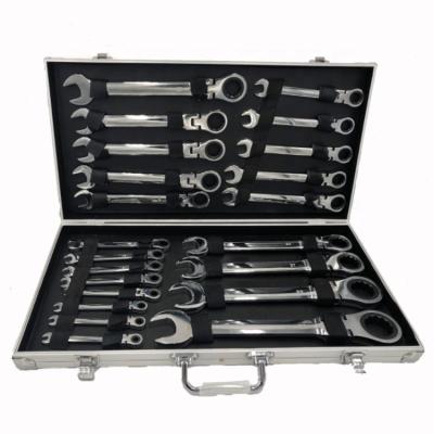 China 22pcs Carbon Steel Polished Chrome Flexible Ratchet Key Wrenches Sets With Aluminum Case for sale