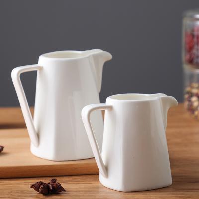 China Sustainable Traditional Ceramic With Handle Pure White Milk Pot Milk Cup Chaozhou Factory OEM Customized Logo for sale