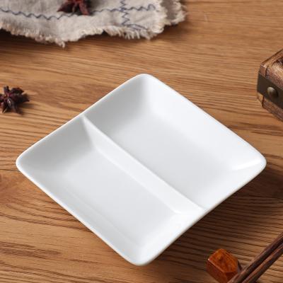 China Sustainable Pure White Ceramic Dried Fruit Platter Square Dessert Dinner Dish for sale