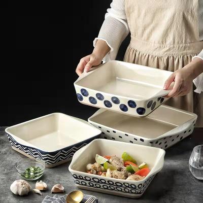 China Sustainable Creative Nordic Two-ear Wind Large INS Two-ear Ceramic Home Hotel Restaurant Fish Casserole Dry Dish Baking Tray Ceramic Baking Tray for sale