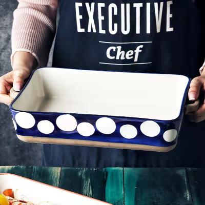 China Sustainable Creative Nordic Two-ear Wind Large INS Two-ear Ceramic Home Hotel Restaurant Fish Casserole Dry Dish Baking Tray Ceramic Baking Tray for sale