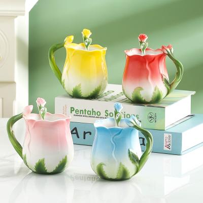 China Chaozhou factory 400ML creative ceramic coffee mug viable colorful sublimation of enamel undercoat color mug for sale