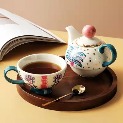 China Fashion Style Simple Viable Ceramic Green Glazed Afternoon Tea Set Flower Tea Set Fast Time Guest Cup Teapot for sale