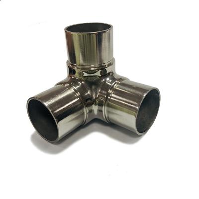 China Modern Stainless Steel Handrail Railing Stair Tube Connector 90 Degree 3 Ways Pipe Elbow Fittings for sale