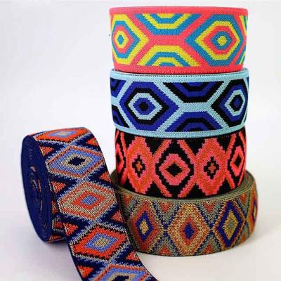 China Durable Thick Colored Ethnic Webbing 50Yards Elastic Band Trim For Handcraft for sale