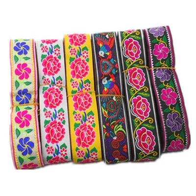 China Viable Ethnic Webbing 7meters/roll Embroidery Flower Lace Sewing Trims 3.3cm Width India Boho Tribal Fashion Decorative Webbing for sale