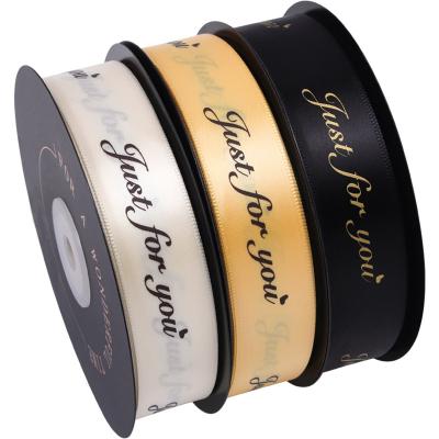 China 2020 Viable New Luxury Satin Ribbon For Cake Packaging 2.5cm Printing 45meter/piece English Silk Satin Ribbons Christmas Party Decoration for sale