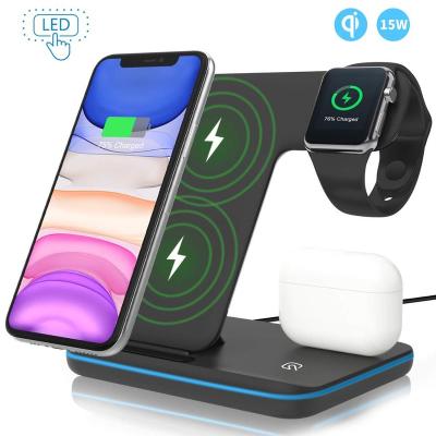 China Wireless Charger Stand 3 in 1 Qi 15W Fast Charging Dock Station For iPhone For Apple Watch iWatch Stand For AirPods Charger for sale