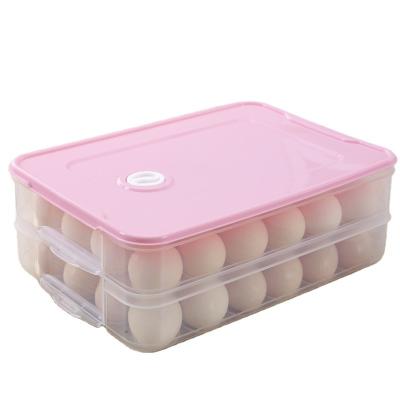 China Large Capacity Viable Egg Storage Box Covered Egg Tray Dispenser Holders For Refrigerator Stackable Plastic Egg Cartons for sale