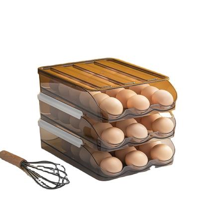 China Large Capacity Viable Egg Rack For Fridge Storage Box Container Organizer Stackable Fresh Bin Clear Plastic Egg Tray For Fridge for sale