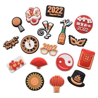 China High Quality 2022 Wholesale Happy New Year Hoop Charm Accessories Kids Hoop For Gift Toy Croc Pvc Shoe Charms for sale