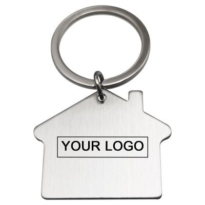 China Custom Wholesale Custom Brushed Cheap Environmental Friendly Stainless Steel House Metal Key Chain White Printed Laser Logo Designs for sale