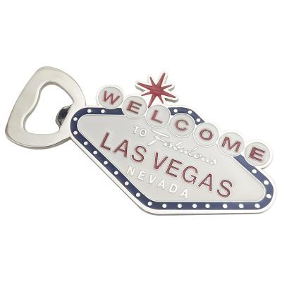 China Shape LAS VEGAS High Quality Fridge Magnet For Souvenir Print Soft Enamel Magnetic Irregular Style Bottle Opener Design for sale