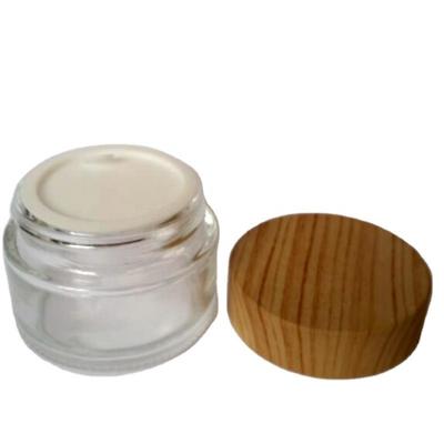 China For Packing 20ml 30ml 50ml 100ml Cream Clear Amber Frosted Glass Jar With Bamboo Lid for sale