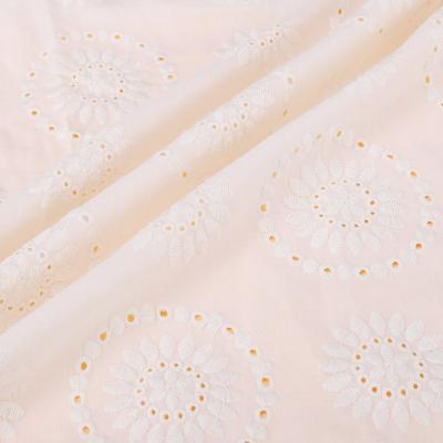 China Breathable wholesale white embroidered fabric 135cm/150cm 100% cotton fabrics with flower type for sale