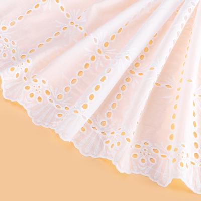 China Breathable Newest Design White Cotton Embroidered Fabric Decorations Handmade 100% Cotton Embroidered Fabric for sale