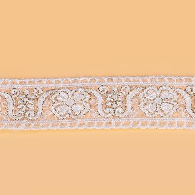 China Hot Selling Anti-static Flower Embroidered Mesh Lace Band Decoration With Gold Thread For Wedding Dress Lace for sale