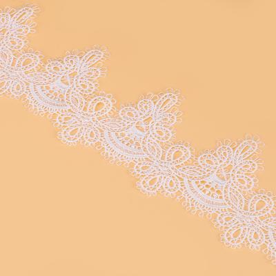 China Manufacturer Embroidery Garment Water Soluble Accessories Trim Wholesale White Embroidered Polyester Lace Trim for sale