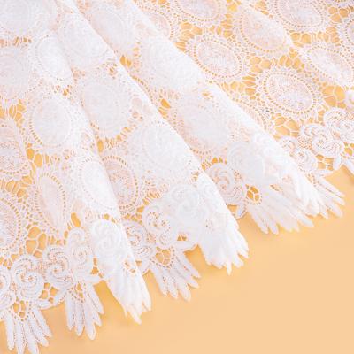 China New designed breathable water soluble full-scaled lace embroidered milk silk fabric for dress for sale