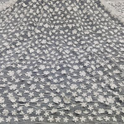 China DELACE beautiful handmade 3d flowers mesh fabric exquisite glitter lace for bridal weddingdress for sale