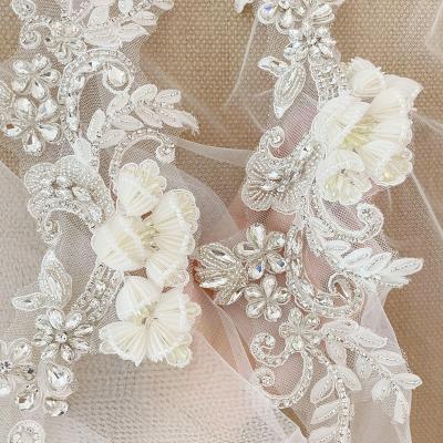 China DELACE handmade pure beige beauty sparkle lantern 3d flower applique bling floral dress accessories for bridal for sale