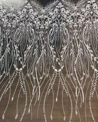 China DELACE viable new white bridal wedding 3d beaded sequins lace up dress fabric wholesale 5 yards for sale