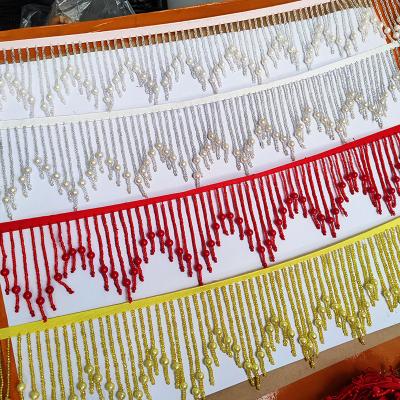 China DELACE Latest Handmade High Quality Beads Beaded Tassel Lace Trim Crystal Rhinestone Trim Hand Beaded Fringe Teim Lace for sale