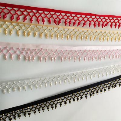 China DELACE handmade mesh fringr weaving tassel beaded tassel lace trim crystal rhinestone trim hand beaded fringe teim lace for sale