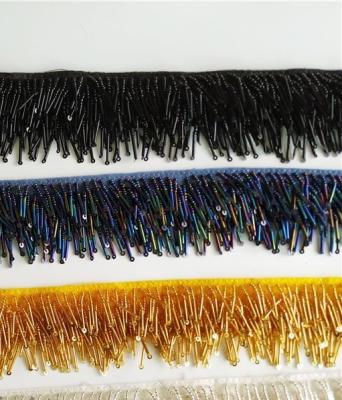 China DELACE handmade multicolor sequins beaded tassel trim crystal rhinestone trim hand beaded fringe teim for sale