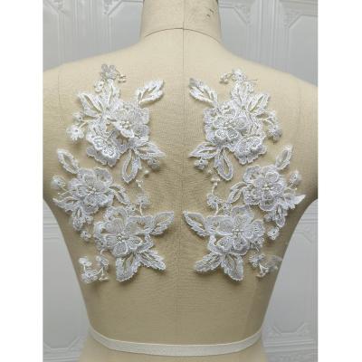 China DELACE 3d flower handmade flower medallion silk lace patches applique for dress wedding bridal for sale