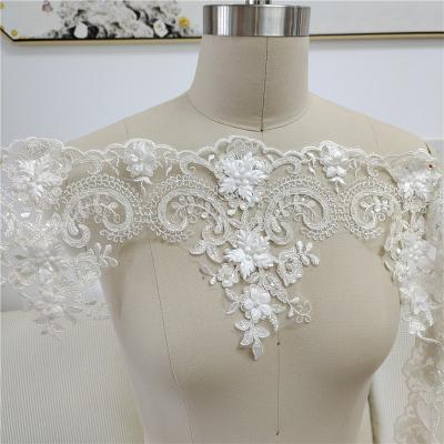 China DELACE handmade delicate hand beaded beautiful 3d flowers embroidered lace trim panels for weddingdress accessories for sale