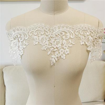 China DELACE exquisite handmade floral embroidery eyelash lace trim panels textured accessories for weddingdress for sale