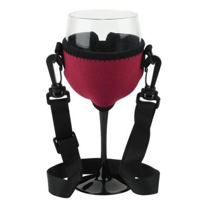 China Custom Waterproof Wine Glass Holder Neoprene Wine Glass Drink Holder Sleeve With Adjustable Neck Strap For Party for sale