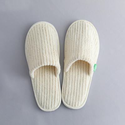 China Coral Fleece Stripe Men's Women's Disposable Slippers Warm Comfy High Quality Anti-slippery Hospital Spa Hotel Slippers for sale