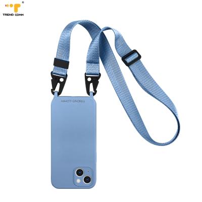 China Anti-fall Cross - Body Strap Nylon Cases Liquid Silicone Cell Phones Covers For Girls For iPhone 13 Case New for sale