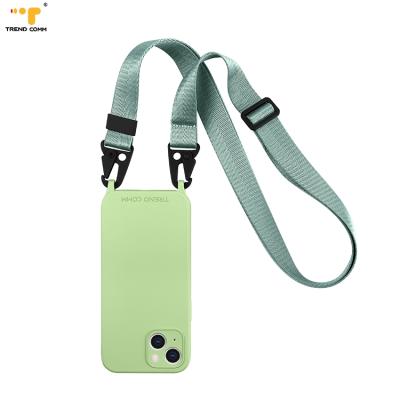 China Anti-fall 2021 New Arrive Flat Woven Nylon Cross - Body Collar Strap Silicone Phone Case Bag For iPhone 13 for sale