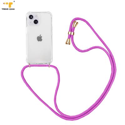 China Super Transparent Lanyard Shockproof Phone Cover Clear Custom Anti-Drop Case Necklace Mobile Case For iPhone 13 for sale