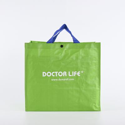 China Hot Sale Custom Reusable Green Polypropylene Handled Nonwoven PP Woven Shopping Bags for sale