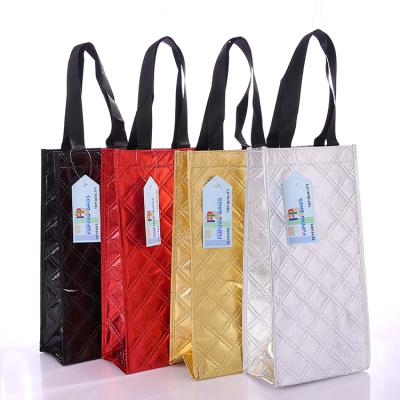 China High Quality Custom Made Black Red White Bulk Single Wine Bottle Handled Tote Gift Bag for sale