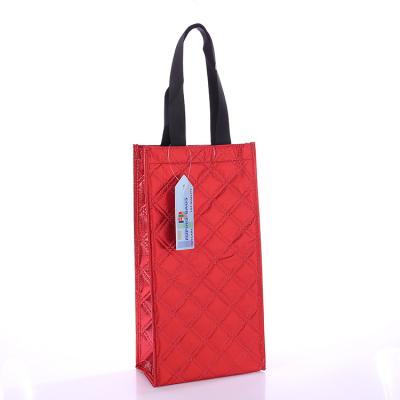 China Wholesale Durable Handled Plaid Eco - Friendly Non Woven Carrier Bag Set For Wine Bottle for sale