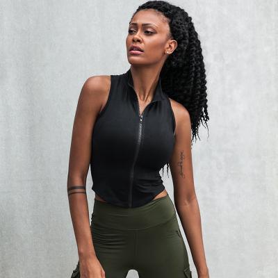 China New Breathable Stand Collar Yoga Jacket Beach Top Slim Fitness Zipper Sleeveless Coat Sports Invest Women for sale