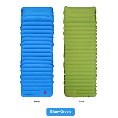 China Thicken new double color stitching thicken quick inflate camping air mattress foot press pump backpacking increasing inflatable sleep pad for sale