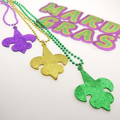 China Mardi Gras Festival Beads 6mm Necklace with Glittery Dangling Fleur De Lis Party Beads for sale