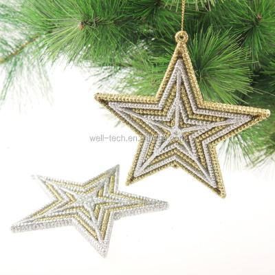 China Durable Plastic Glitter 13cm Star Decoration Christmas Hanging Christmas Ornaments for sale