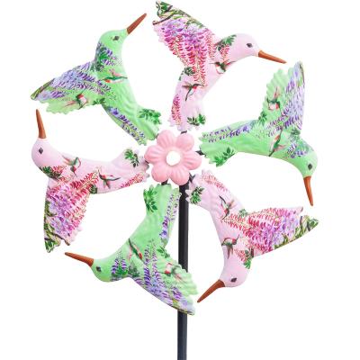 China Metal 3D Painting Hummingbird Wind Spinner Stake ,Outdoor Metal Windmill,Kinetic Windmills Catchers for Garden Decorations. for sale