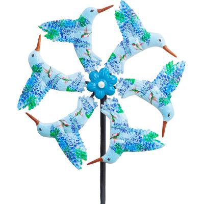 China Kinetic Wind Sculpture Spinners, Blue Hummingbird Metal Windmills With Outdoor Garden Stake, 360 Degree Swivel Wind Spinners RQT23021 for sale