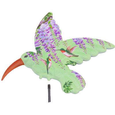 China Metal Hummingbird Stakes Garden Decoration Green Hummingbird on Metal Plant Stake for Outdoor Yard Planter Flower Pot for sale