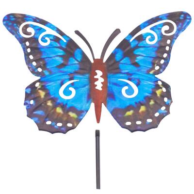 China Decorative Lawn Art Patio Outdoor Decoration (Blue Butterfly) Metal Garden Stakes Spring Yard Sign Plant Stake for sale